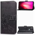For Xiaomi Redmi Note 8T Four-leaf Clasp Embossed Buckle Mobile Phone Protection Leather Case with Lanyard & Card Slot & Wallet & Bracket Function(Black) - 1
