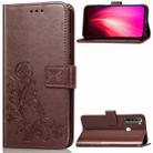 For Xiaomi Redmi Note 8T Four-leaf Clasp Embossed Buckle Mobile Phone Protection Leather Case with Lanyard & Card Slot & Wallet & Bracket Function(Brown) - 1