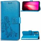 For Xiaomi Redmi Note 8T Four-leaf Clasp Embossed Buckle Mobile Phone Protection Leather Case with Lanyard & Card Slot & Wallet & Bracket Function(Blue) - 1