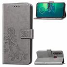 For Motorola G8 Plus  Four-leaf Clasp Embossed Buckle Mobile Phone Protection Leather Case with Lanyard & Card Slot & Wallet & Bracket Function(Gray) - 1