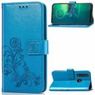 For Motorola G8 Plus  Four-leaf Clasp Embossed Buckle Mobile Phone Protection Leather Case with Lanyard & Card Slot & Wallet & Bracket Function(Blue) - 1