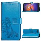 For Motorola E6 Play Four-leaf Clasp Embossed Buckle Mobile Phone Protection Leather Case with Lanyard & Card Slot & Wallet & Bracket Function(Blue) - 1