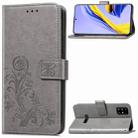 For Galaxy A51 Four-leaf Clasp Embossed Buckle Mobile Phone Protection Leather Case with Lanyard & Card Slot & Wallet & Bracket Function(Gray) - 1