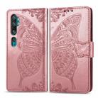 For Xiaomi Mi CC9 Pro / Note 10 / Note 10 Pro Butterfly Love Flower Embossed Horizontal Flip Leather Case with Bracket Lanyard Card Slot Wallet(Rose Gold) - 1