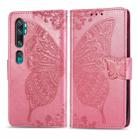 For Xiaomi Mi CC9 Pro / Note 10 / Note 10 Pro Butterfly Love Flower Embossed Horizontal Flip Leather Case with Bracket Lanyard Card Slot Wallet(Pink) - 1