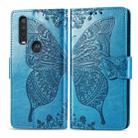 For Motorola One Action Butterfly Love Flower Embossed Horizontal Flip Leather Case with Bracket Lanyard Card Slot Wallet(Blue) - 1