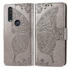For Motorola One Action Butterfly Love Flower Embossed Horizontal Flip Leather Case with Bracket Lanyard Card Slot Wallet(Gray) - 1