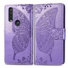 For Motorola One Action Butterfly Love Flower Embossed Horizontal Flip Leather Case with Bracket Lanyard Card Slot Wallet(Light Purple) - 1