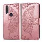For Motorola One Action Butterfly Love Flower Embossed Horizontal Flip Leather Case with Bracket Lanyard Card Slot Wallet(Rose Gold) - 1
