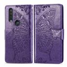 For Motorola One Action Butterfly Love Flower Embossed Horizontal Flip Leather Case with Bracket Lanyard Card Slot Wallet(Dark Purple) - 1