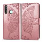 For Vivo Y19 Butterfly Love Flower Embossed Horizontal Flip Leather Case with Bracket / Card Slot / Wallet / Lanyard(Rose Gold) - 1