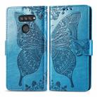 For LG K50S Butterfly Love Flower Embossed Horizontal Flip Leather Case with Bracket / Card Slot / Wallet / Lanyard(Blue) - 1