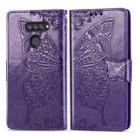 For LG K50S Butterfly Love Flower Embossed Horizontal Flip Leather Case with Bracket / Card Slot / Wallet / Lanyard(Dark Purple) - 1
