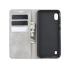 For Galaxy A10 Retro-skin Business Magnetic Suction Leather Case with Holder & Card Slots & Wallet(Grey) - 9