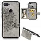 For Xiaomi Mi 8 Lite  Mandala Embossed Magnetic Cloth PU + TPU + PC Case with Holder & Card Slots & Wallet & Photo Frame & Strap(Gray) - 1