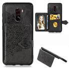For Xiaomi Pocophone F1 Mandala Embossed Magnetic Cloth PU + TPU + PC Case with Holder & Card Slots & Wallet & Photo Frame & Strap(Black) - 1