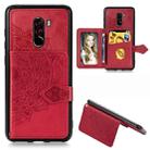 For Xiaomi Pocophone F1 Mandala Embossed Magnetic Cloth PU + TPU + PC Case with Holder & Card Slots & Wallet & Photo Frame & Strap(Red) - 1