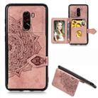 For Xiaomi Pocophone F1 Mandala Embossed Magnetic Cloth PU + TPU + PC Case with Holder & Card Slots & Wallet & Photo Frame & Strap(Rose Gold) - 1