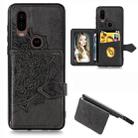 For Motorola P40 Mandala Embossed Magnetic Cloth PU + TPU + PC Case with Holder & Card Slots & Wallet & Photo Frame & Strap(Black) - 1