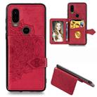 For Motorola P40 Mandala Embossed Magnetic Cloth PU + TPU + PC Case with Holder & Card Slots & Wallet & Photo Frame & Strap(Red) - 1