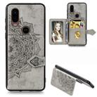 For Motorola P40 Mandala Embossed Magnetic Cloth PU + TPU + PC Case with Holder & Card Slots & Wallet & Photo Frame & Strap(Gray) - 1