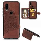 For Motorola P40 Mandala Embossed Magnetic Cloth PU + TPU + PC Case with Holder & Card Slots & Wallet & Photo Frame & Strap(Brown) - 1