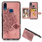 For Galaxy A10s Mandala Embossed Magnetic Cloth PU + TPU + PC Case with Holder & Card Slots & Wallet & Photo Frame & Strap(Rose Gold) - 1