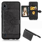 For Galaxy A10 Mandala Embossed Magnetic Cloth PU + TPU + PC Case with Holder & Card Slots & Wallet & Photo Frame & Strap(Black) - 1