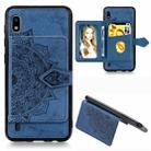 For Galaxy A10 Mandala Embossed Magnetic Cloth PU + TPU + PC Case with Holder & Card Slots & Wallet & Photo Frame & Strap(Blue) - 1