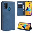 For Galaxy M30s Retro-skin Business Magnetic Suction Leather Case with Holder & Card Slots & Wallet(Dark Blue) - 1
