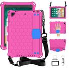 For iPad 9.7 2017/2018 Honeycomb Design EVA + PC Four Corner Anti Falling Flat Protective Shell With Straps(Rose Red+Blue) - 1