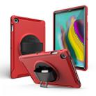 For Galaxy Tab A 10.1 （2019） T510/T515 360 Degree Rotation PC + Silicone Protective Case with Holder & Hand-strap(Red) - 1