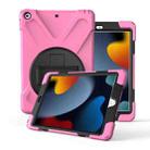 For iPad 10.2 2021 / 2020 / 2019 360 Degree Rotation PC + Silicone Protective Case with Holder & Hand-strap(Pink) - 1