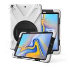 For Galaxy  Tab A 10.5 T590/T595 360 Degree Rotation PC + Silicone Protective Case with Holder & Hand-strap(White) - 1