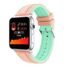 For Apple Watch Series 4 & 3 & 2 & 1 38mm Two-color Floral Pattern Silicone Wrist Strap Watch Band without body(Pink + Green) - 1