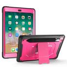 For iPad 9.7 (2018) & (2017)  360 Degree Rotation PC + Silicone Protective Case with Holder & Hand-strap(Rose Red) - 1