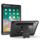 For iPad 9.7 (2018) & (2017)  360 Degree Rotation PC + Silicone Protective Case with Holder & Hand-strap(Black) - 1