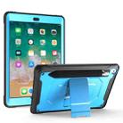 For iPad 9.7 (2018) & (2017)  360 Degree Rotation PC + Silicone Protective Case with Holder & Hand-strap(Light Blue) - 1