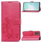 For Galaxy A91  Four-leaf Clasp Embossed Buckle Mobile Phone Protection Leather Case with Lanyard & Card Slot & Wallet & Bracket Function(Magenta) - 1