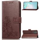 For Galaxy A91  Four-leaf Clasp Embossed Buckle Mobile Phone Protection Leather Case with Lanyard & Card Slot & Wallet & Bracket Function(Brown) - 1