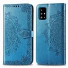 For Galaxy A71 Halfway Mandala Embossing Pattern Horizontal Flip Leather Case , with Holder & Card Slots & Wallet & Photo Frame & Lanyard(Blue) - 1