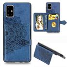 For Galaxy A51 Mandala Embossed Magnetic Cloth PU + TPU + PC Case with Holder & Card Slots & Wallet & Photo Frame & Strap(Blue) - 1
