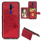 For Oppo A9（2020） Mandala Embossed Magnetic Cloth PU + TPU + PC Case with Holder & Card Slots & Wallet & Photo Frame & Strap(Red) - 1
