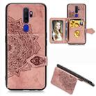 For Oppo A9（2020） Mandala Embossed Magnetic Cloth PU + TPU + PC Case with Holder & Card Slots & Wallet & Photo Frame & Strap(Rose Gold) - 1