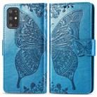 For Galaxy S20+ Butterfly Love Flower Embossed Horizontal Flip Leather Case with Bracket / Card Slot / Wallet / Lanyard(Blue) - 1