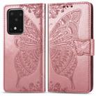 For Samsung Galaxy S20 Ultra Butterfly Love Flower Embossed Horizontal Flip Leather Case with Bracket / Card Slot / Wallet / Lanyard(Rose Gold) - 1