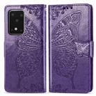 For Samsung Galaxy S20 Ultra Butterfly Love Flower Embossed Horizontal Flip Leather Case with Bracket / Card Slot / Wallet / Lanyard(Dark Purple) - 1