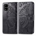 For Galaxy A71 Butterfly Love Flower Embossed Horizontal Flip Leather Case with Bracket / Card Slot / Wallet / Lanyard(Black) - 1