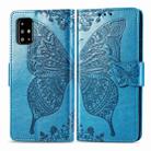 For Galaxy A71 Butterfly Love Flower Embossed Horizontal Flip Leather Case with Bracket / Card Slot / Wallet / Lanyard(Blue) - 1