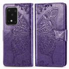 For Galaxy S20 Ultra Butterfly Love Flowers Embossing Horizontal Flip Leather Case with Holder & Card Slots & Wallet & Lanyard(Dark Purple) - 1